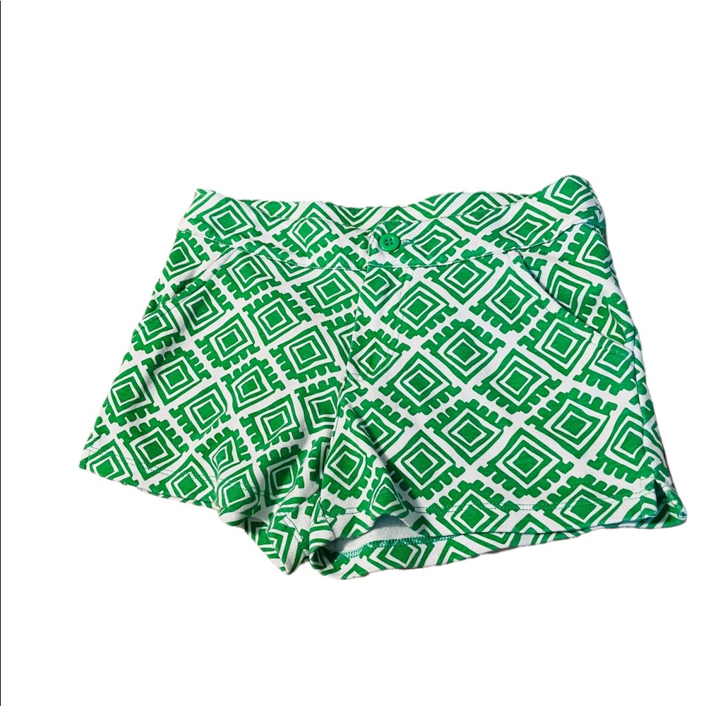 JK girls J.Khaki Shorts Green White Striped Diamonds Sz L Cotton Polyester Soft